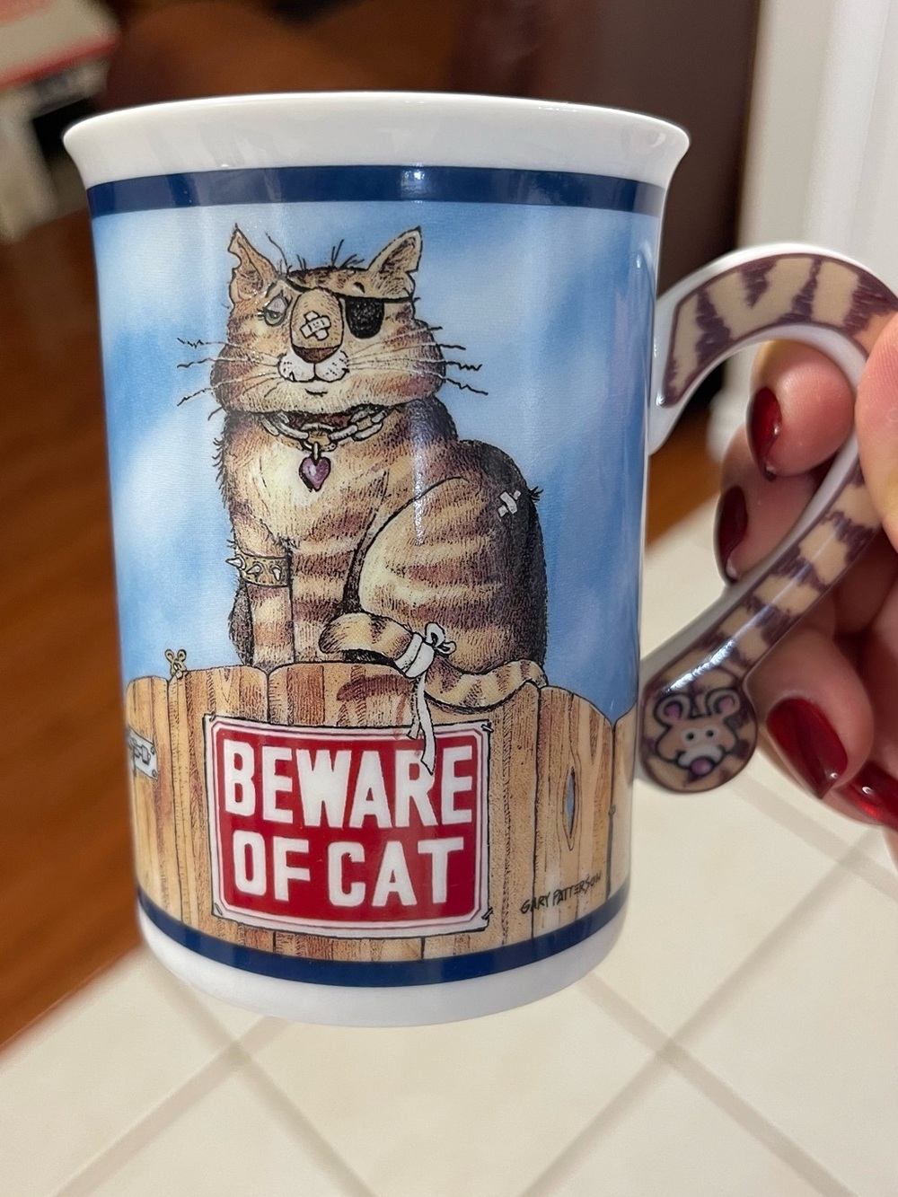 FREE_Danbury Mint Blue 'Beware of Cat' Ceramic Mug